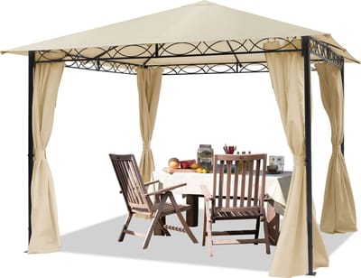 Tuinpaviljoen 3x3 m waterdicht paviljoen met 4 zijwanden tuintent ca. 180 g/m² dakzeil in crème partytent