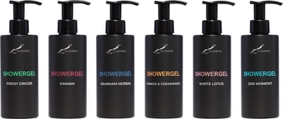 Douchegel Set - Fresh Ginger + Hamam + Hammam Herbal + Sweet Orange & Cedarwood + White Lotus en Zen Moment - Claudius Cosmetics - bodycare - luxe fles - set van 6 stuks - Showergel - Cadeau - giftset voor hem en haar