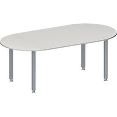 Schäfer Shop  Genius Vergadertafel MODENA FLEX, in hoogte verstelbaar, ovale vorm, 4-poot vierkante buis, B 2000 x D 1000 mm, zonder contactdoos, lichtgrijs