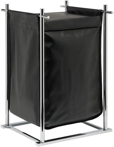 Vrijstaande wasmand 60L zwart met RVS accenten