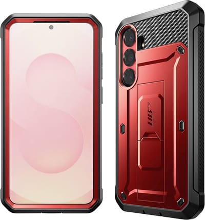 SUPCASE Unicorn Beetle Pro Hoesje Geschikt voor Samsung Galaxy S25 - Stofdichte Case met Ingebouwde Screenprotector - Full Protect valbescherming - Met Holster en Kickstand Rood