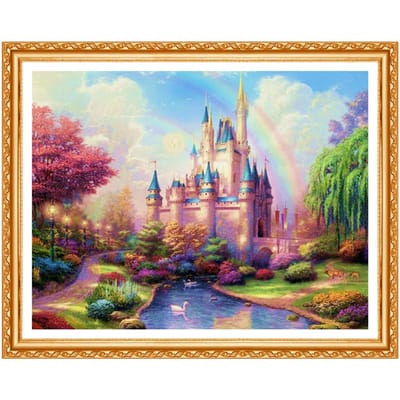 Peinture diamant 3D à faire soi-même, point de croix, motif de château de rêve, broderie, cadeaux pour enfants 20X30CM beige