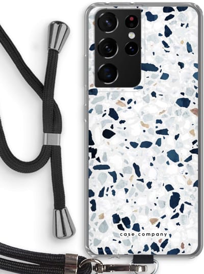 Case Company® - Hoesje met koord geschikt voor Samsung Galaxy S21 Ultra hoesje met Koord - Terrazzo N°1 - Telefoonhoesje met Zwart Koord - Bescherming aan alle Kanten en Over de Schermrand