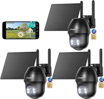ieGeek S11 4G LTE Bewakingscamera voor Buiten - Buiten Camera met Nachtzicht - 2K UHD - Buitencamera met App - Pan & Tilt - Zonnepaneel - Kleurennachtzicht - Inclusief SIM-kaart - 3 Stuks