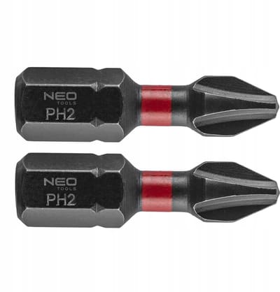 2x PH2 Slagbits 25 mm HEX 1/4" S2 Stal NEOLS