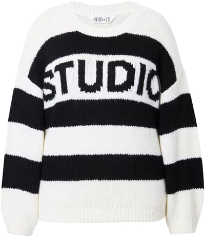 Studio Untold - Dames - Trui oversized blokstrepen statement - Zwart - Maat 42+