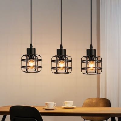 NETTLIFE Hanglamp Zwart 3-lichts - E14 Pendellamp Vintage - Metaal Retro Kronleuchter Höhenverstelbaar - voor Woonkamer & Eetkamer (Zonder Lampen)