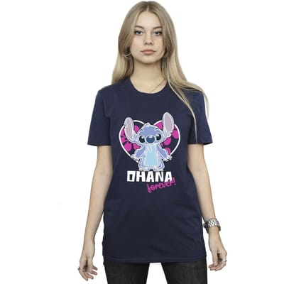 Disney Dames/Dames Lilo And Stitch Ohana Forever Heart Katoenen Vriendje T-shirt (Marineblauw)