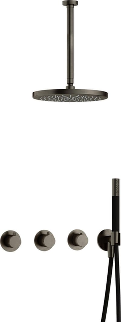 Hotbath Cobber IBS70 inbouw regendoucheset met staafhanddouche aan houder en 30cm ronde hoofddouche aan 30cm plafondarm verouderd ijzer