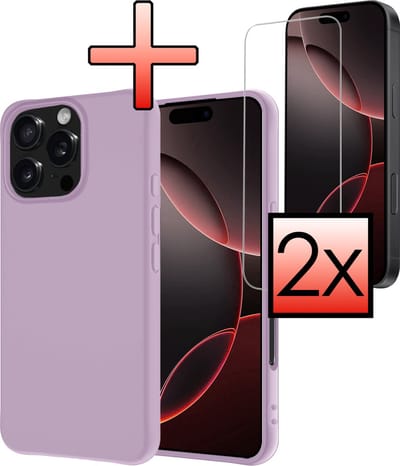 Hoesje - Met 2x Screenprotector - Geschikt voor Apple iPhone 16 Pro - Sterk & Shockproof - Back Cover - Siliconen Case - Telefoon Hoes - Lila