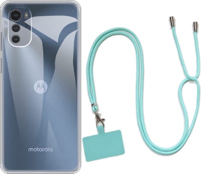 Casemania Hoesje Geschikt voor Motorola Moto E32 & E32S - Transparant & Koord - Turquoise - Siliconen Back Cover
