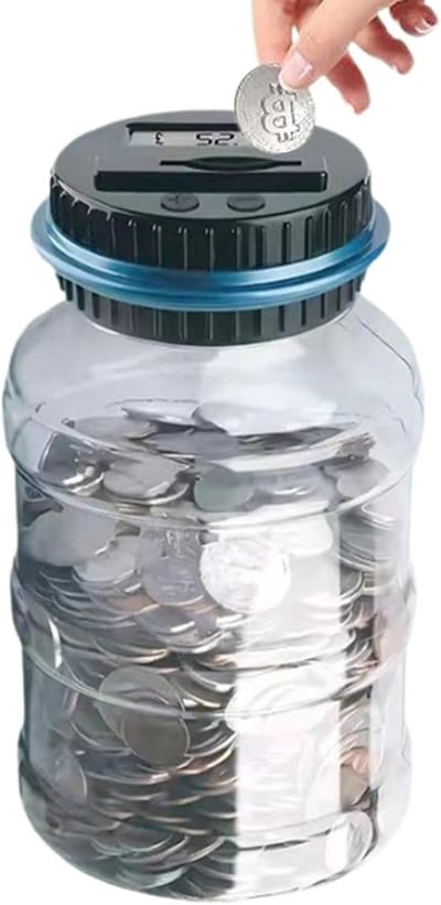 Transparante geldhouder - Muntenhouder spaarpot - Geld besparen - Intelligente telling - 1.8 liter capaciteit - Transparant