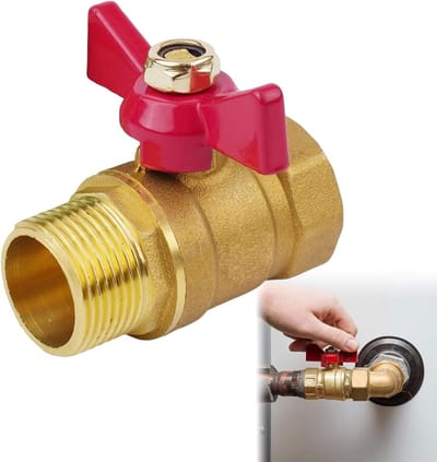 Ronte - Messing kogelkraan 3/4 inch met rode vleugelgreep, buitendraad/binnendraad, volledige doorgang voor waterleidingen.