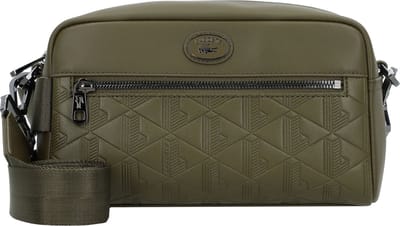 LACOSTE Leren Schoudertas Nomogramme Crossover Bag Ivy Green Olijfgroen