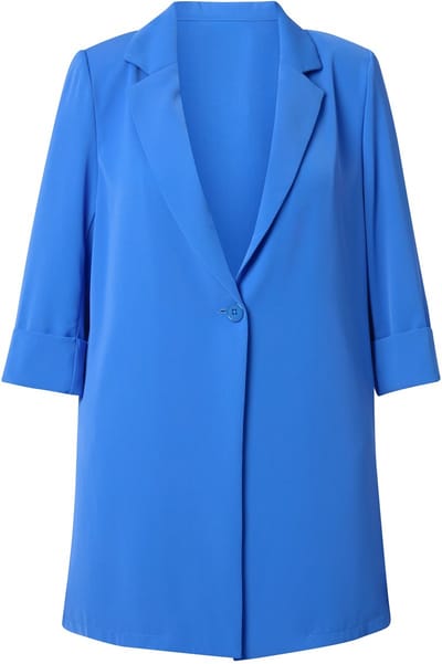 Ulla Popken - Dames - Blazer reverskraag knoopsluiting 3/4-mouwen - Pauwenblauw - Maat 54+