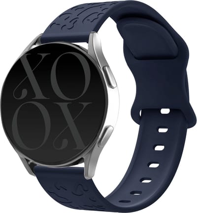 xoxo Wildhearts siliconen bandje 20mm - Geschikt voor Samsung Galaxy Watch 7 / 6 / 6 Classic / Watch 5 / 5 Pro / Watch 4 / 4 Classic / Watch 1 42mm / Watch 3 41mm / FE - Polar Unite / Pacer / Ignite 1-3 / Amazfit GTS 1-4 / Bip - Leopard - donkerblauw