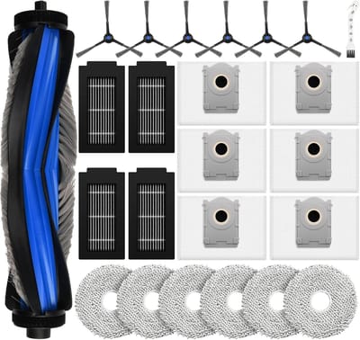 24-delige vervangingsset voor Ecovacs Deebot T50 Pro Omni / T50 Pro Omni Gen2 robotstofzuiger, inclusief 1 hoofdborstel, 6 stofzakken, 4 filters, 6 zijborstels, 6 dweilpads en 1 reinigingsaccessoire