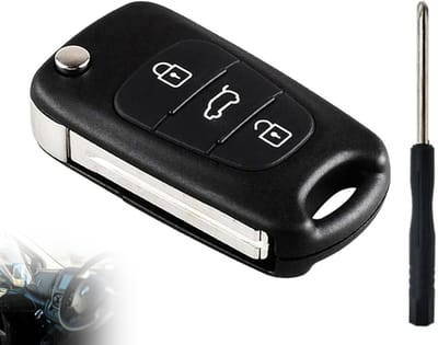 Dailygoods- Autosleutelbehuizing 3-knops - Sleutelhoes met Schroevendraaier - Compatibel met Hyundai/Kia - Sleutelaccessoires - Zwarte Buitenhoes - Geen Componenten