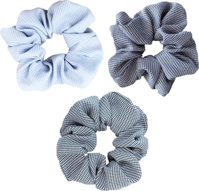 Scrunchie 3 stuks Scrunchie Geruit exclusief Extra Vol en Luxe - haarelastiek haarwokkel scrunchies - donkerblauw - lichtblauw - zwart - scrunchies met ruitjes - Kraagjeskopen.nl