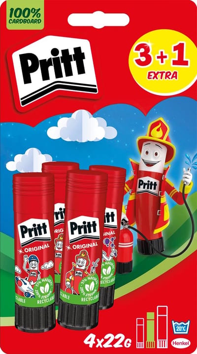 Pritt Original plakstift, 22 g, 3 + 1 gratis, op blister 12 stuks
