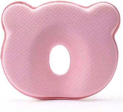 Zacht kussen voor de babyverschoontafel van traagschuim, afneembare hoes, draagbaar reiskussen met berenhoes - comfortabele hoofdsteun voor kinderen, ademend en wasbaar (roze)