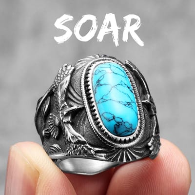 Pierres Précieuses Luxe Bagues Homme Acier Inoxydable 316L Bague Turquoise Rétro Classique pour Rider Petit Ami Bijoux Cadeau de Noël Dropshipping 10 white