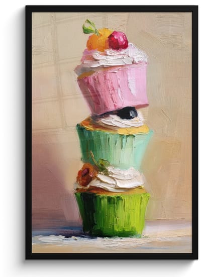 Poster in lijst - Fotolijst 60x90 cm - Posters - Cupcakes - Gestapeld - Kleurrijk - Fruit - Posterlijst zwart - Decoratie - Wanddecoratie woonkamer - Muurdecoratie slaapkamer