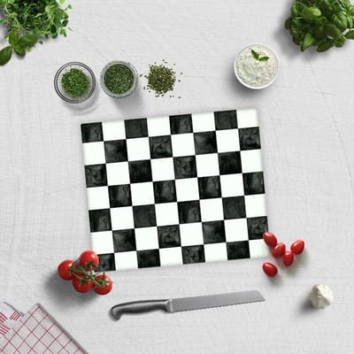 Schaakpatroon Tempered Glas Snijplank 29cm x 34cm - Glassnijplank