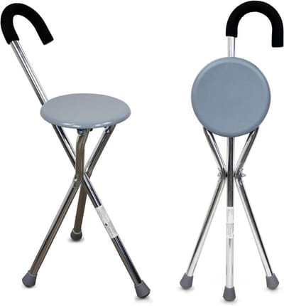 Core® Wandelstok met Zitje - Wandelstok Opvouwbaar - Opvouwbaar Krukje - Tot 90 kg - Aluminium - Grijs - 21cm x 21cm x 50cm