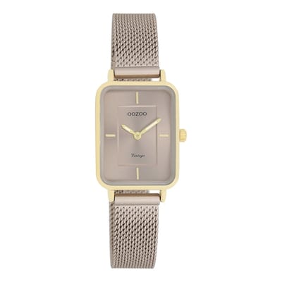 OOZOO Vintage series - Goudkleurige horloge met taupe metalen mesh armband - C20384