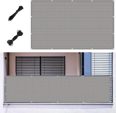 Tuinhek Balkonscherm 300 x 380 cm Uv-Bestendig, Zonwering, Ademend, Scheurvast Tuinomheiningpanelen Balkonscherm Tegen met Kabelbinders, Koord, Oogjes Voor Balkon, Lichtgrijze
