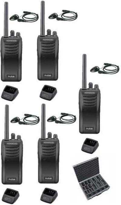 Set van 5 stuks Kenwood TK-3501 met koffer, D-shape oortje en laders