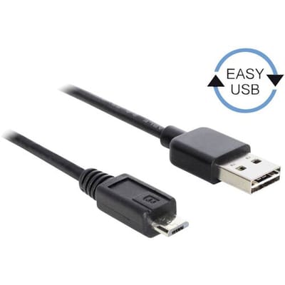 Delock 83369 USB-kabel USB 2.0 USB-A stekker, USB-micro-B stekker 5.00 m Zwart Stekker past op beide manieren, Vergulde steekcontacten, UL