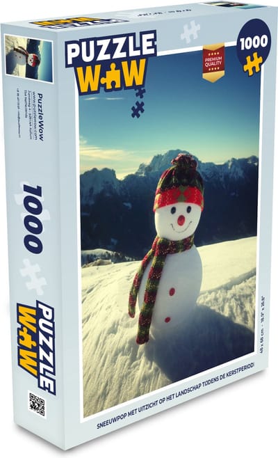 Puzzel Sneeuwpop met uitzicht op het landschap tijdens de kerstperiode - Legpuzzel - Puzzel 1000 stukjes volwassenen - Kerst - Cadeau - Kerstcadeau voor mannen, vrouwen en kinderen