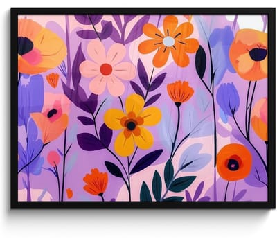 Poster in lijst - Fotolijst 70x50 cm - Posters - Bloemen - Kleurrijk - Bladeren - Posterlijst zwart - Decoratie - Wanddecoratie woonkamer - Muurdecoratie slaapkamer