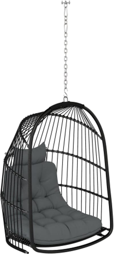 Hangstoel met hangmand en kussen, polyrotan schommel, buiten en binnen, opvouwbare hangstoel, belastbaar tot 150 kg, hangschommel, hangstoel met mand voor woonkamer, balkon, terras, donkergrijs