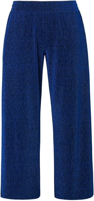 MIAMODA - Dames - Broek wijde pijpen glittereffect elastische tailleband - Koningsblauw - Maat 48
