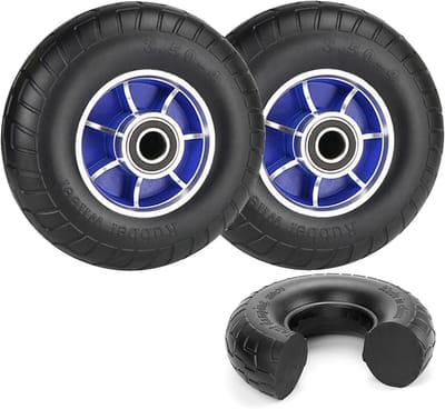 2x Massief Rubberen Steekwagen Wielen Set - Anti-Lek Transportwielen 450KG | Blauw/Rood