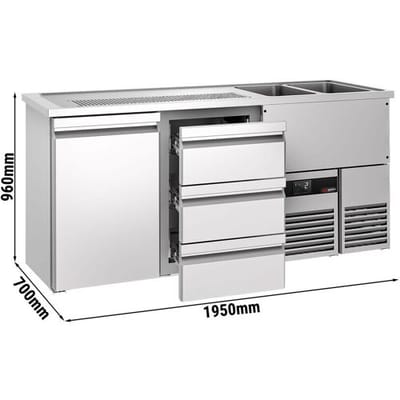 GGM Gastro Biertheke PREMIUM - 1950x700mm - 1 Tür & 3 Schubladen Zilver