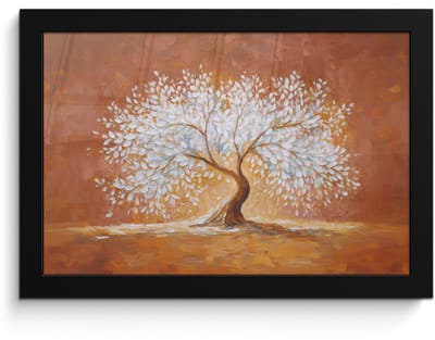 Poster in lijst - Fotolijst 30x20 cm - Posters - Abstract - Boom - Wit - Bladeren - Posterlijst zwart - Decoratie - Wanddecoratie woonkamer - Muurdecoratie slaapkamer