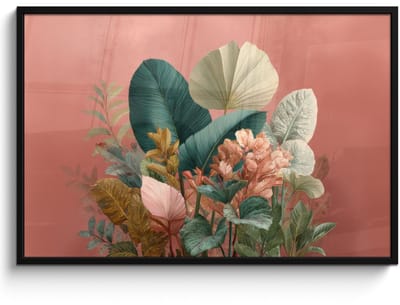 Poster in lijst - Fotolijst 120x80 cm - Posters - Tropische bladeren - Bloemen - Roze - groen - Posterlijst zwart - Decoratie - Wanddecoratie woonkamer - Muurdecoratie slaapkamer