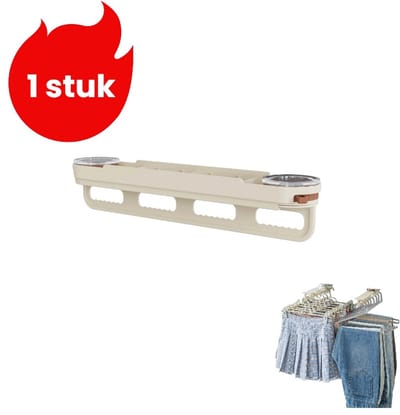 1 stuk - Opbergrek met zuignap - Uittrekbare broekenrek voor thuis - Montagebeugel zonder boren - Crèmekleur