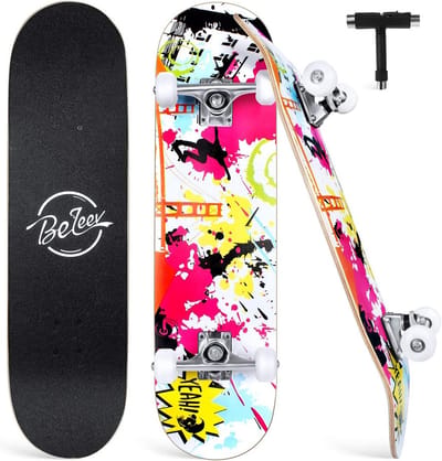 Compleet Cruiser Skateboard voor Kinderen en Volwassenen - 7-laags Esdoorn, Double Kick Deck, All-in-One Skate T-tool