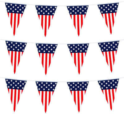 Boland Vlaggenlijn - 4x - vlaggetjes land Amerika - USA - 6 meter - slinger - kunststof - versiering - feestartikelen - thema avond