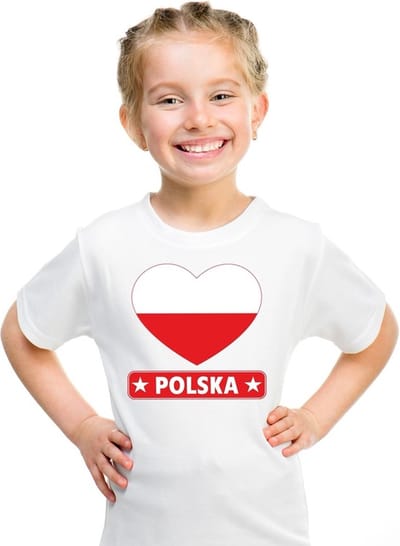 Polen Supporters t-shirt - kinderen - hartjes vlag - wit - korte mouwen - sport - kleding 110/116