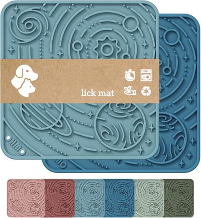 Famanu – Set van 2 likmatten met sterke zuignappen, slow feeder voor huisdieren, blauw/lichtblauw