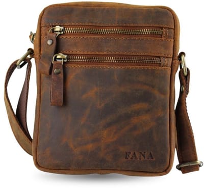 Fana Bags Leren Schoudertas Bruin - Buffelleer - Platte Herentas - Schoudertasje Heren Leer - Luxe Kwaliteit Leder - Cadeau voor Mannen