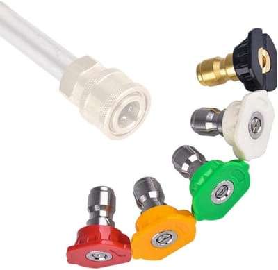 Verwisselbare spuitmondjes 5 stuks 1/4" voor hogedrukreiniger - Snelle aansluiting, verschillende stralen tot 4000 PSI - Multicolor