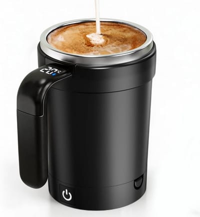 380 ml zelfroerende koffiemok van roestvrij staal met temperatuurweergave en magnetische functie voor koffie, thee en melk, ideaal voor thuis en onderweg