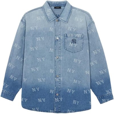 MLB New York Yankees SS26 Bloemen Gradiënt Denim Lange Mouwen Los Katoenen Shirt Unisex shirts 3ADRM1061-50INS XL gray